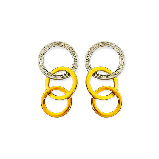 Pendientes chapados en oro amarillo 18kt motivo circulos bicolor.